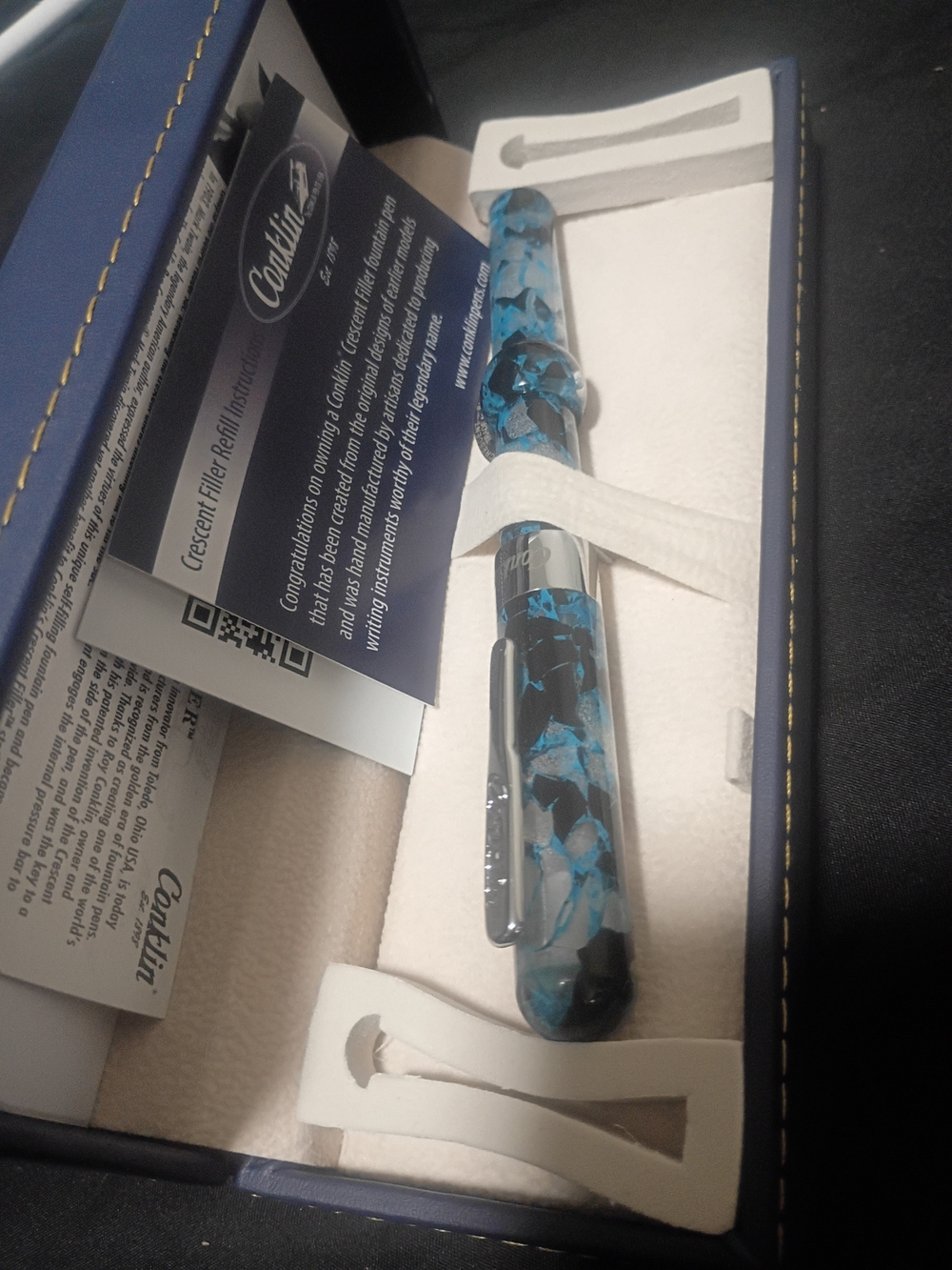 Blue Marbled Rollerball Pen - Blue